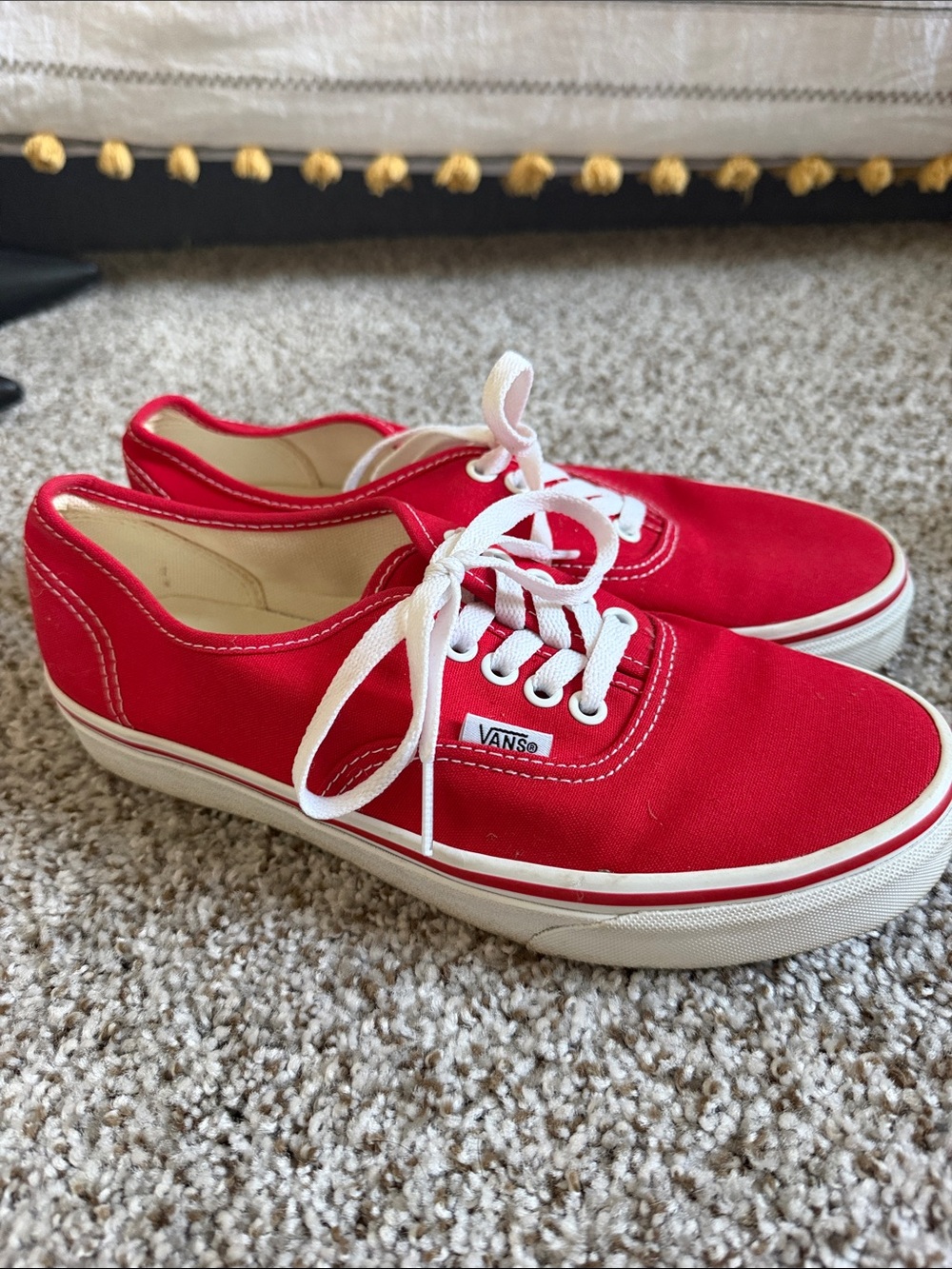 Vans Red Canvas Low-Top Sneakers with White Laces - Picture 2 of 6